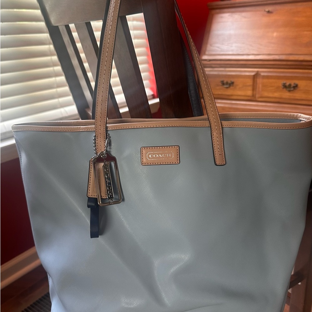 Coach Light Blue and Tan Women's Tote Bag